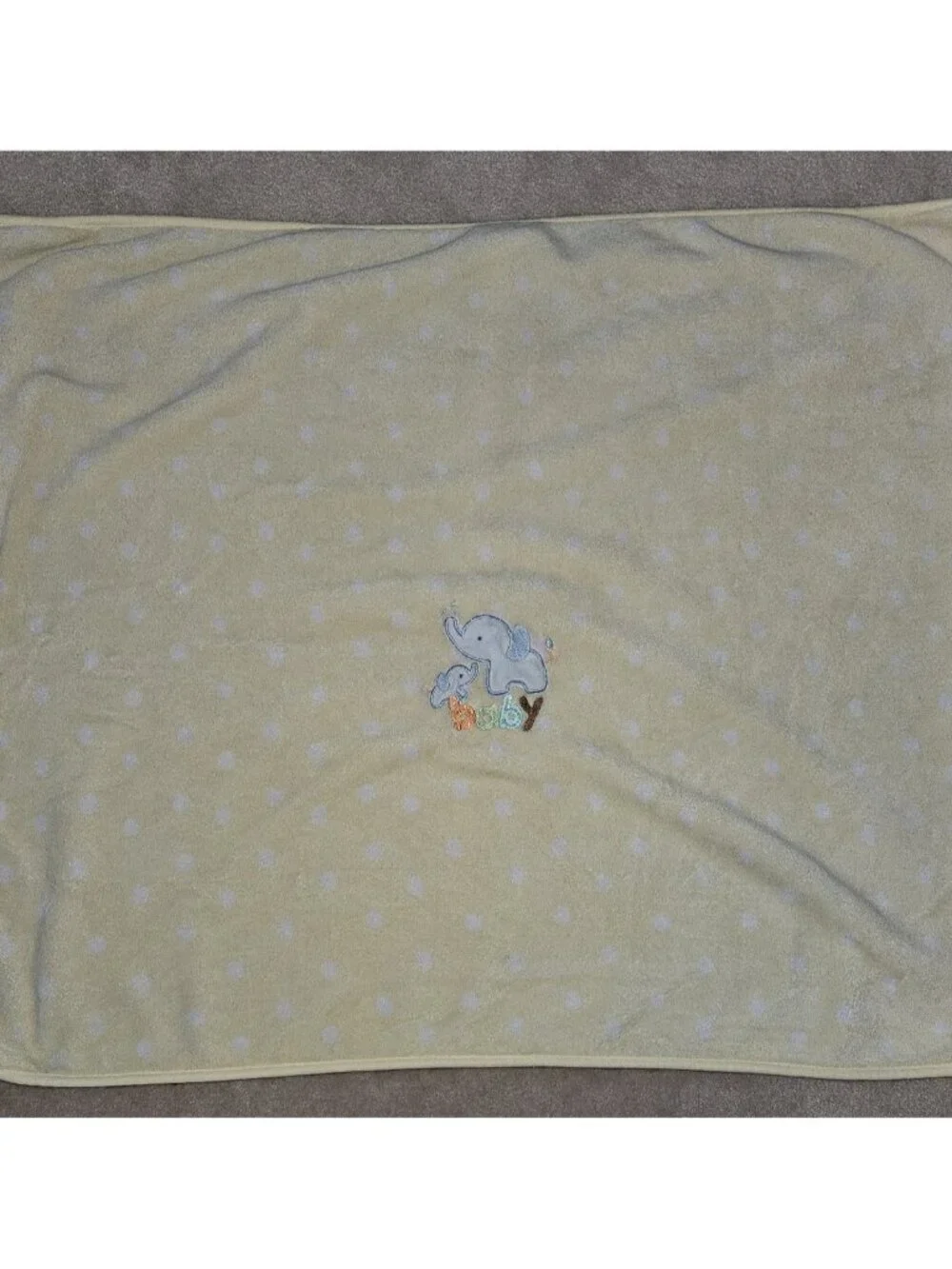 Carter's Child of Mine Yellow White Polka Dot Elephant Baby Blanket Fleece
